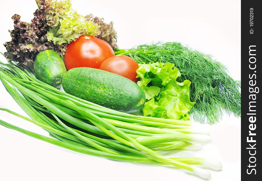 Vegetables for salad with tomato and cucumber set. Vegetables for salad with tomato and cucumber set