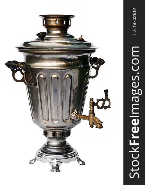 Old traditional russian samovar isolated on white background with clipping path. Old traditional russian samovar isolated on white background with clipping path