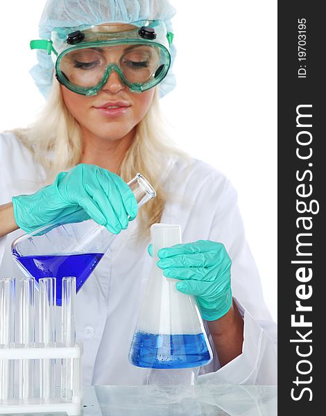 Woman conducting a chemical experiment