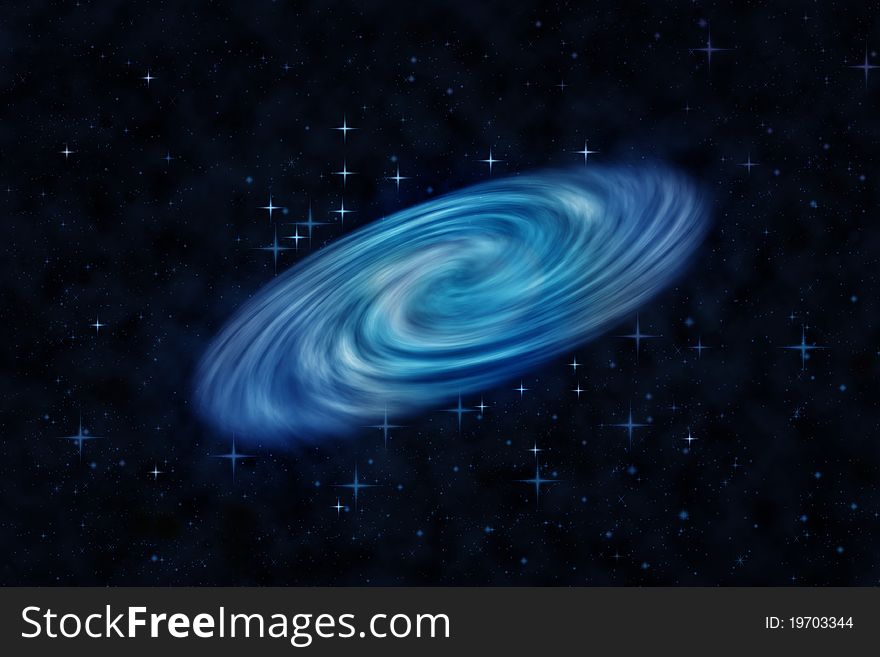 Illustration of blue beautiful spiral galaxy