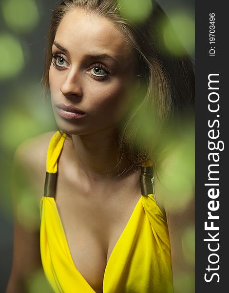 Beauty shoot of a woman made with combination of green light technique