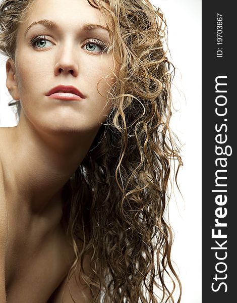 Portrait of pretty young woman with great wet hair. Portrait of pretty young woman with great wet hair