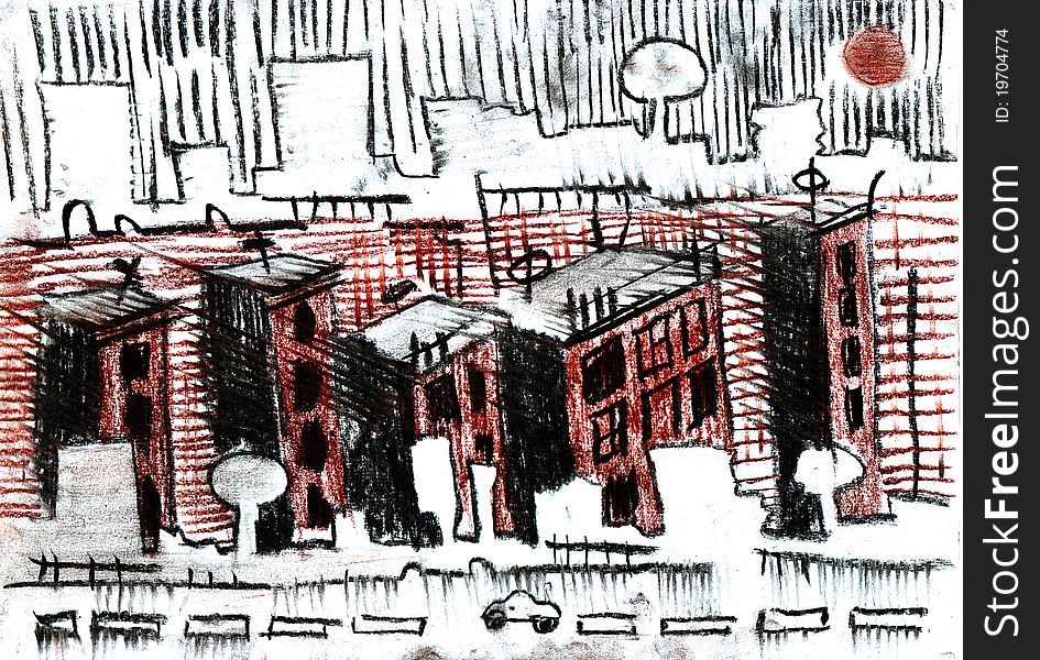 Expressional city and abstract and drawing and architecture