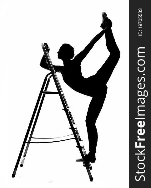 Black silhouette with ballet dancer and stairs. Black silhouette with ballet dancer and stairs