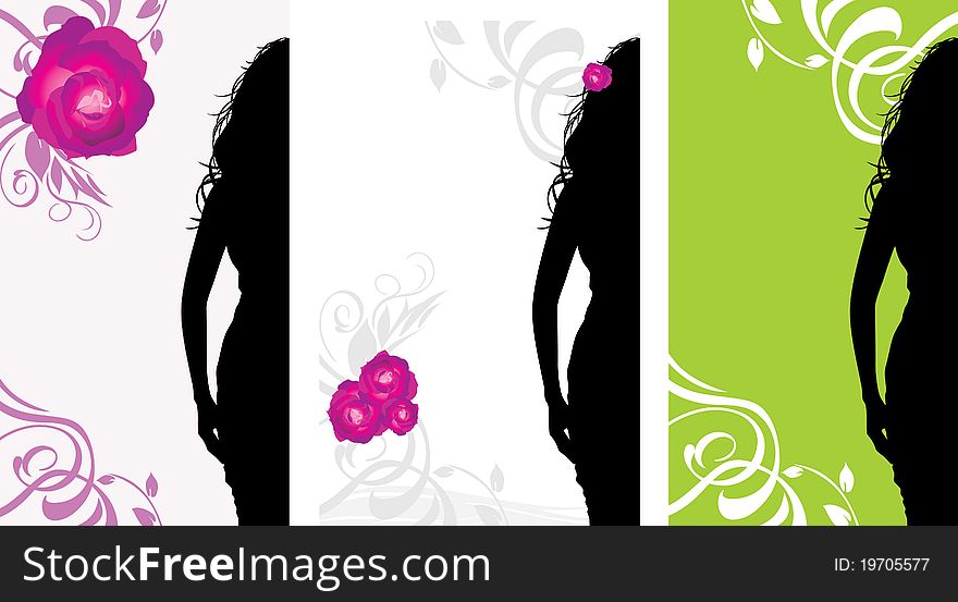 Female silhouettes on the floral background