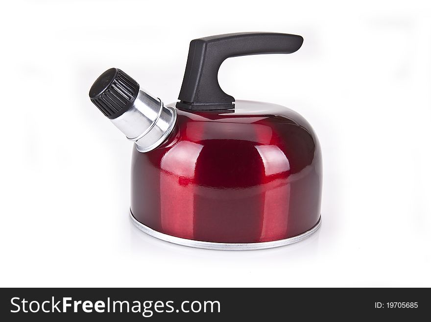 Red Camping kettle on white background