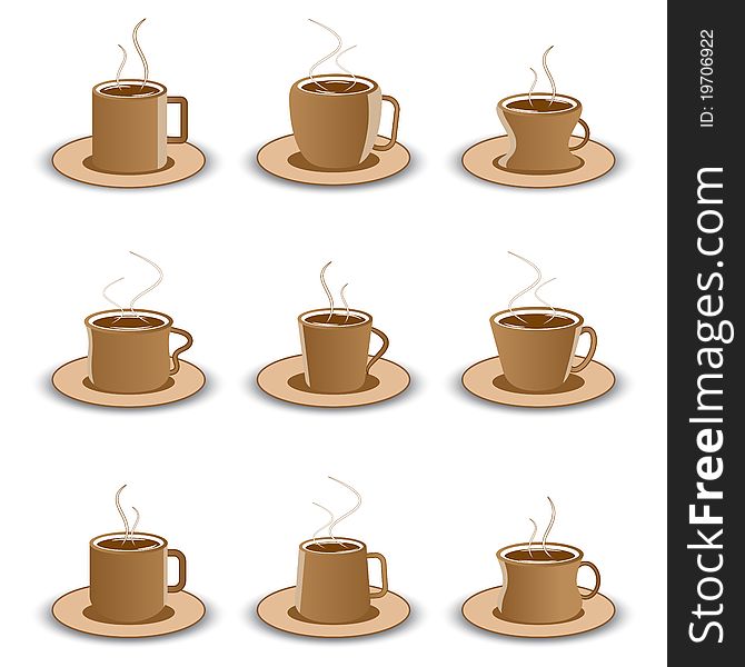 Illustration of set of different coffee cup on isolated background