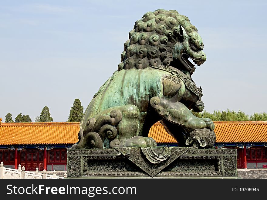 Lion statue of Forbidden City, Beijing China.