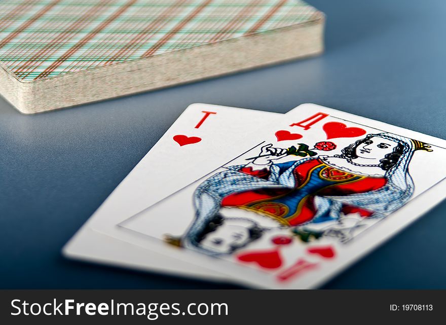 A deck of playing cards on the game table