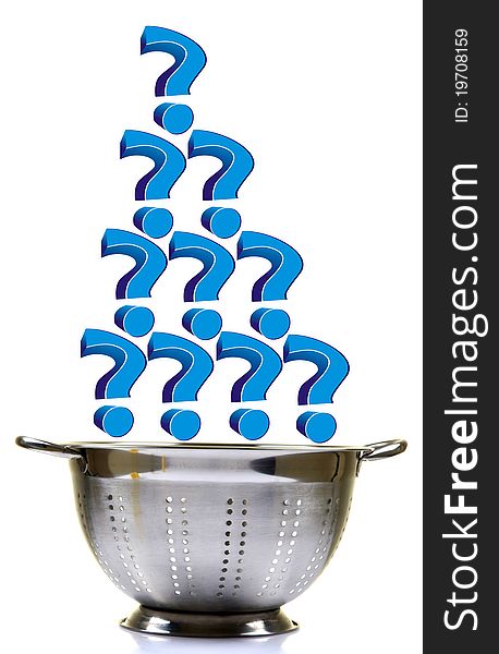 Steel basket filled with question marks isolated on white background. Steel basket filled with question marks isolated on white background.