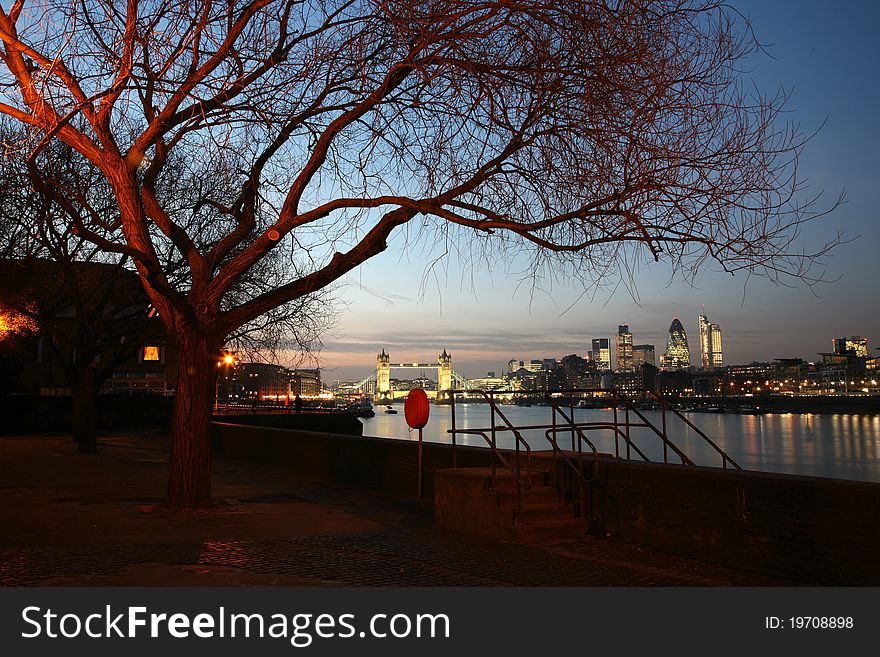 Thames River Night View with Tower Bridge. Thames River Night View with Tower Bridge