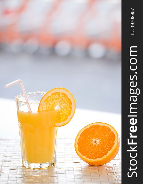 Fresh orange juice in a glass. Fresh orange juice in a glass