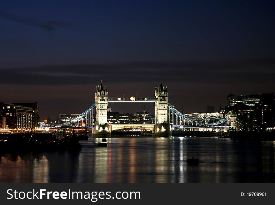 Thames River Night View with Tower Bridge. Thames River Night View with Tower Bridge