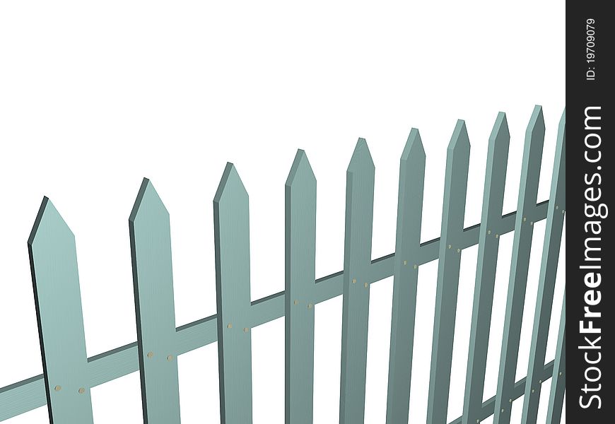 Wooden fence painted with a paint on a white background