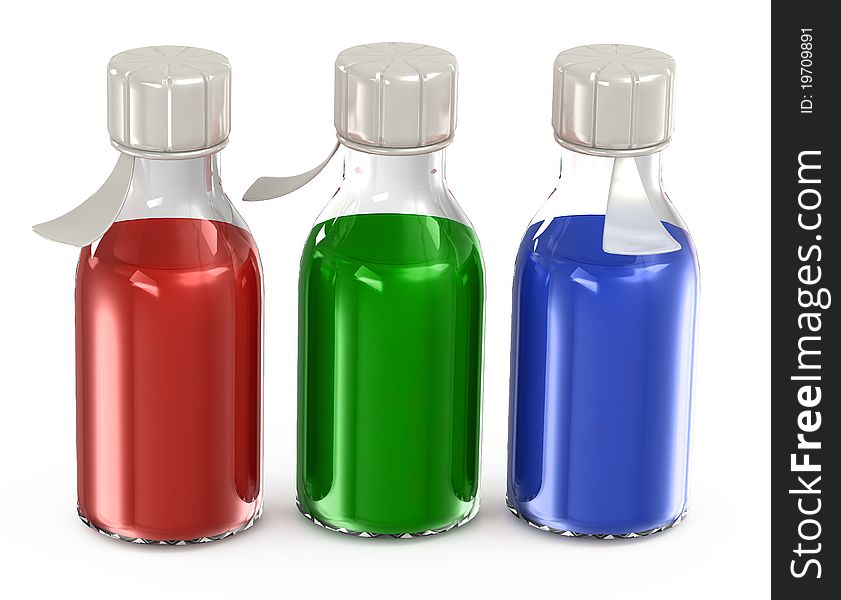 Transparent bottles with a vaccine against a white background