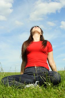 Girl Siting On Summer Meadow Stock Photos Girl Siting On Summer Meadow Stock Photos