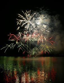 Colorful Fireworks On The Black Sky Background And Stock Photography