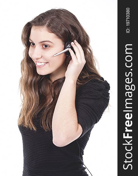 Woman with headset and smiling