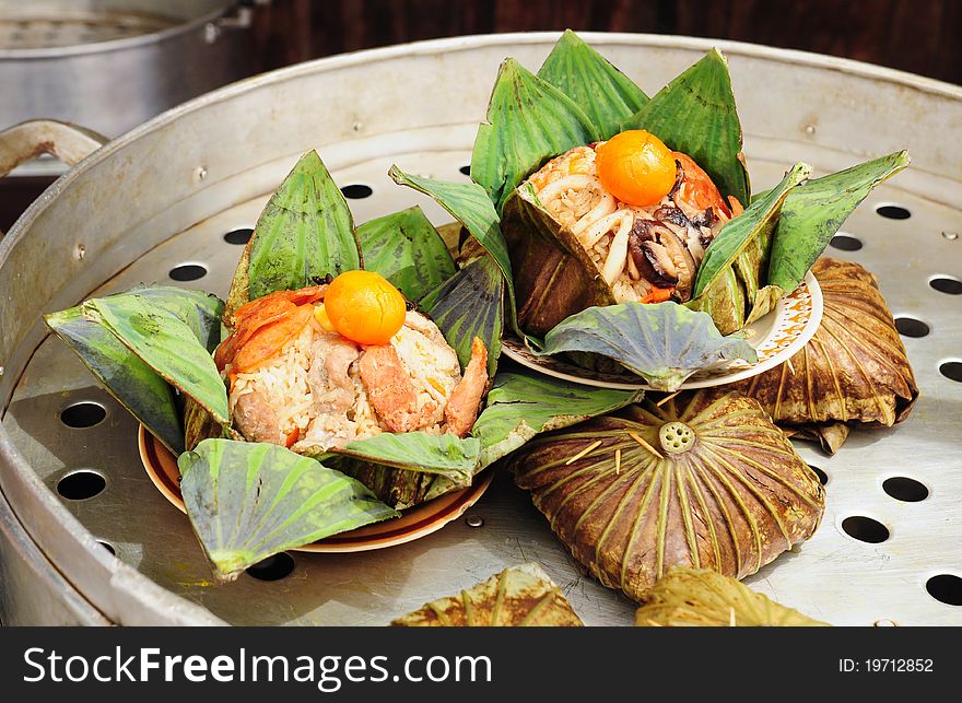 Thai Food, Rice In Lotus Leaves