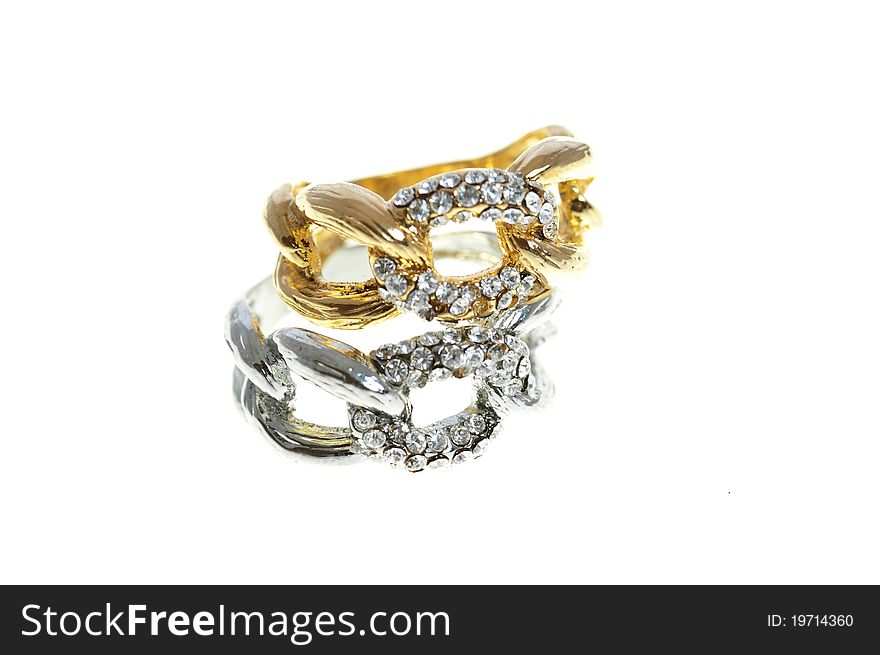 Silver and golden ring with diamonds