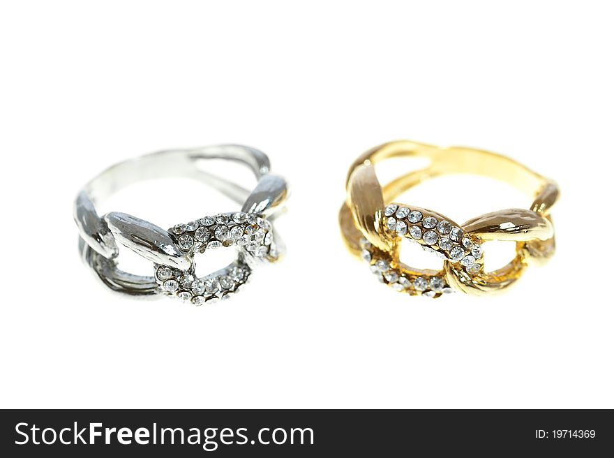 Silver and golden ring with diamonds
