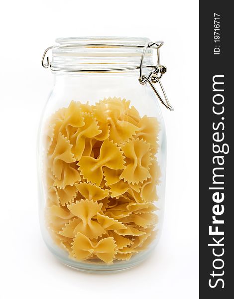 Jar of pasta isolated on white. Jar of pasta isolated on white