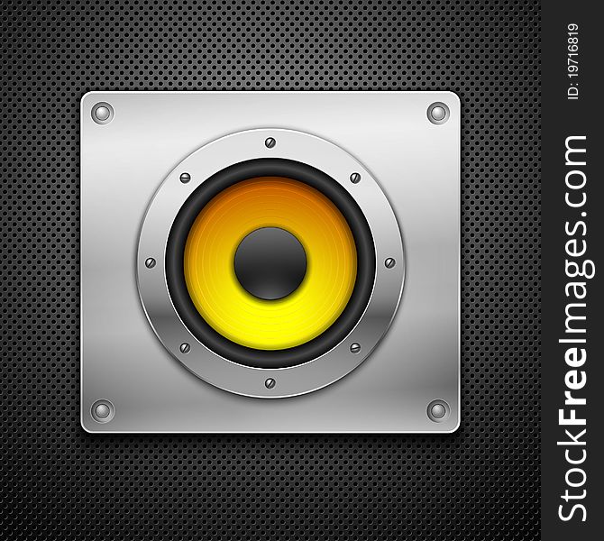 Speaker on a metallic background.