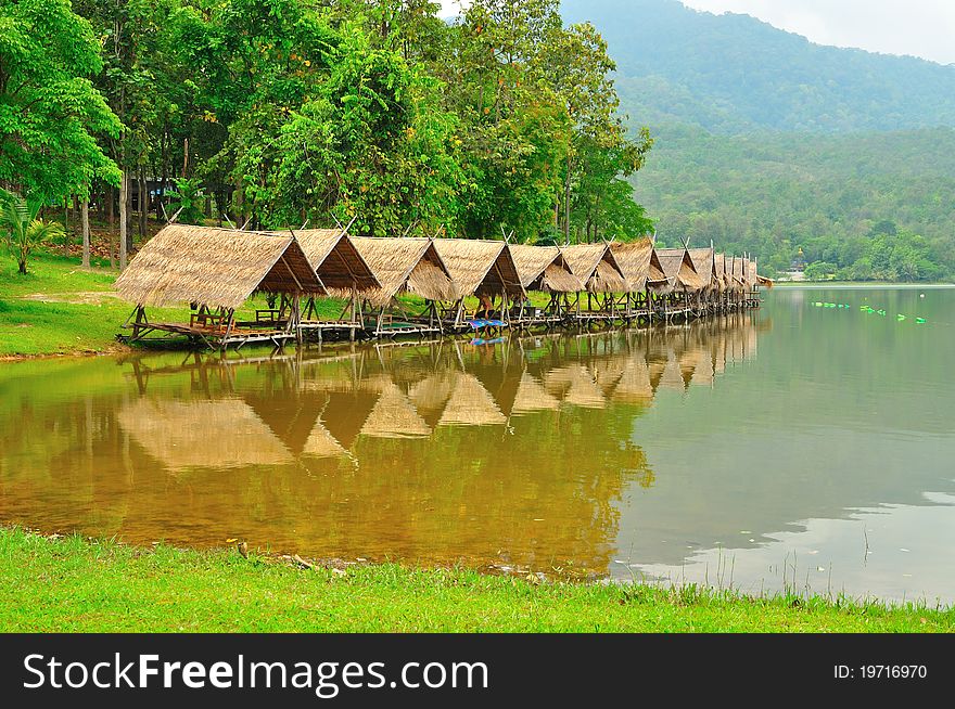 Shelters beside reservoir in Chiangmai, Thailand.