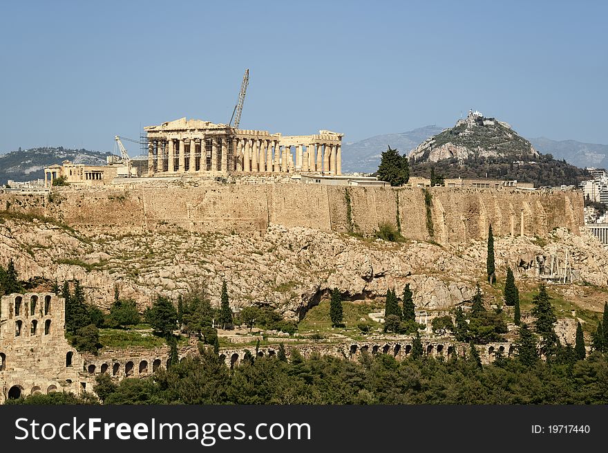 Acropolis and Lycabettus Hill in the background, Athens, Greece. Acropolis and Lycabettus Hill in the background, Athens, Greece