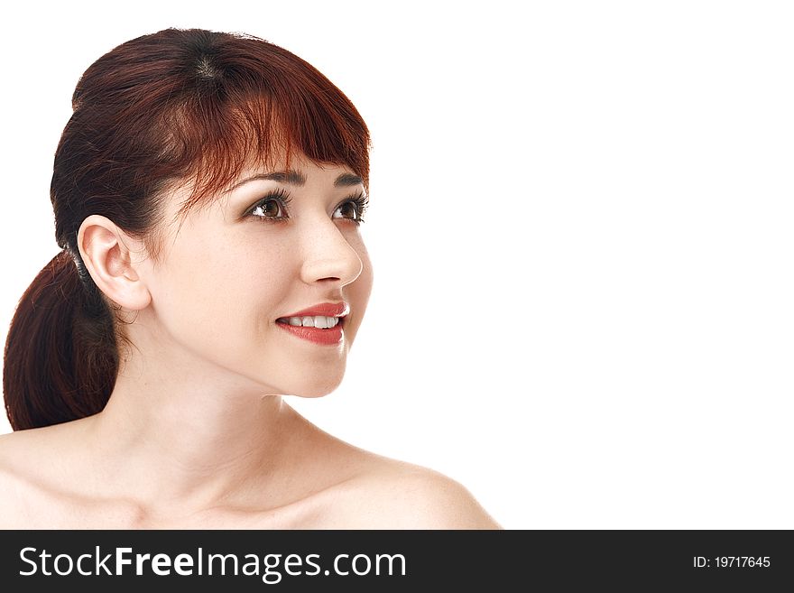 Beauty woman face on white background