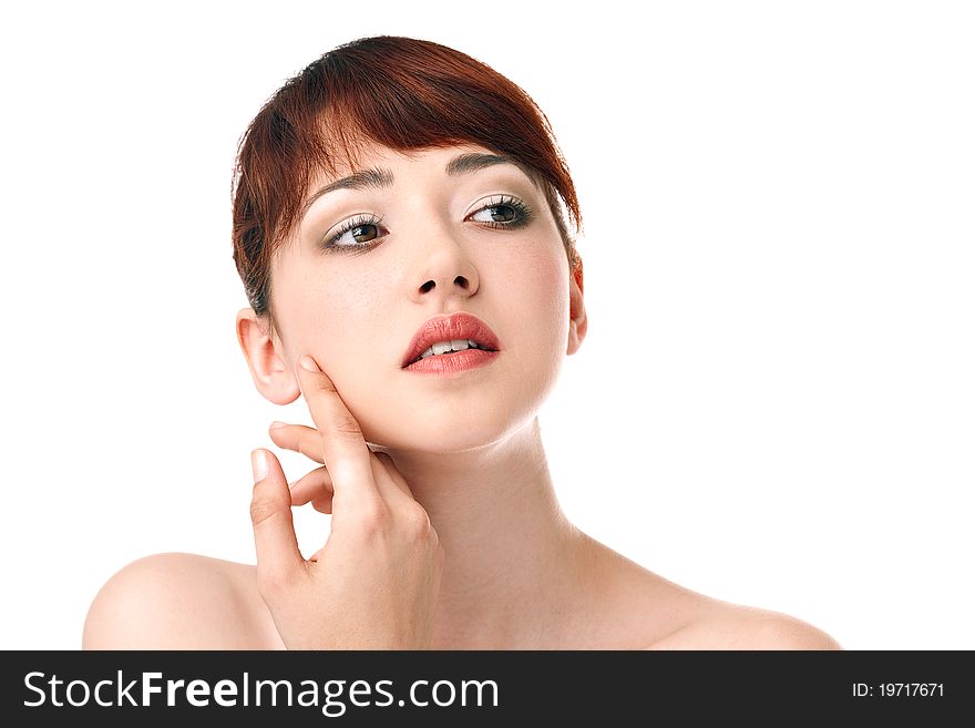 Beauty woman face on white background