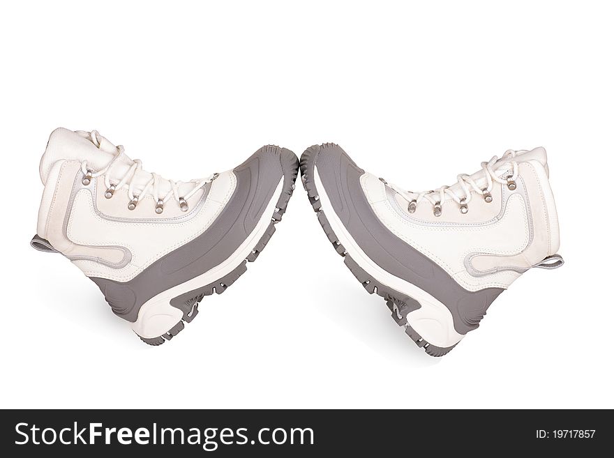 Female gray winter hiking shoes on a white background