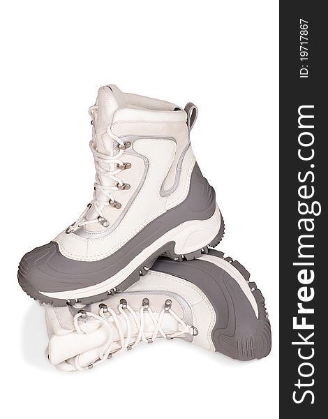 Female gray winter hiking shoes on a white background