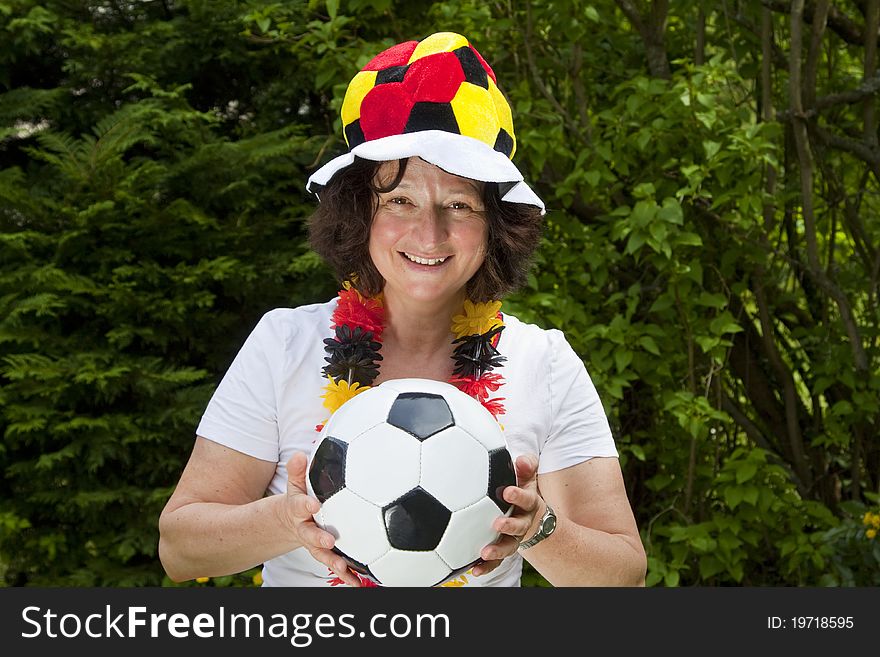 Female soccer fan with hat- outdoor shot