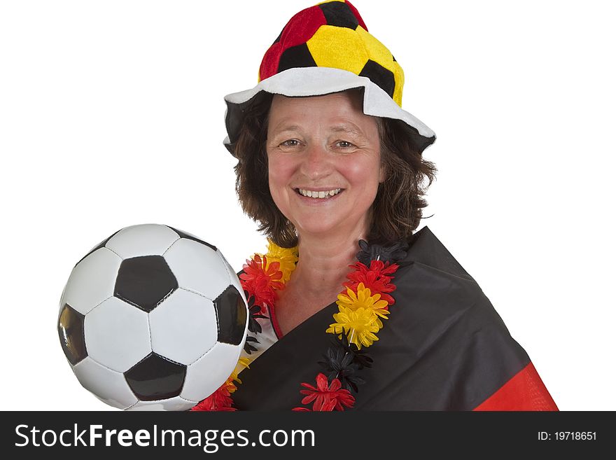 Female Soccer fans on white background