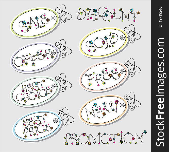 Set ot seven labels with flowers. Set ot seven labels with flowers