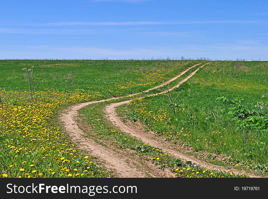 Country Dirt Road In The Field