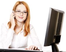 Smiling Young Business Woman Calling By Phone. Stock Images Smiling Young Business Woman Calling By Phone. Stock Images