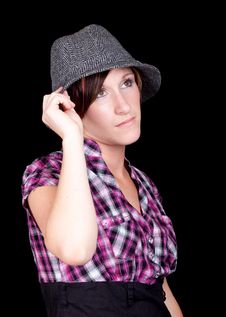 Pretty Girl In A Pink And Black Shirt And A Hat Royalty Free Stock Photos Pretty Girl In A Pink And Black Shirt And A Hat Royalty Free Stock Photos