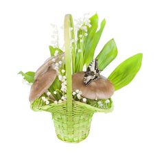Bouquet Of Lilies Of The Valley, And Mushrooms Royalty Free Stock Photos Bouquet Of Lilies Of The Valley, And Mushrooms Royalty Free Stock Photos