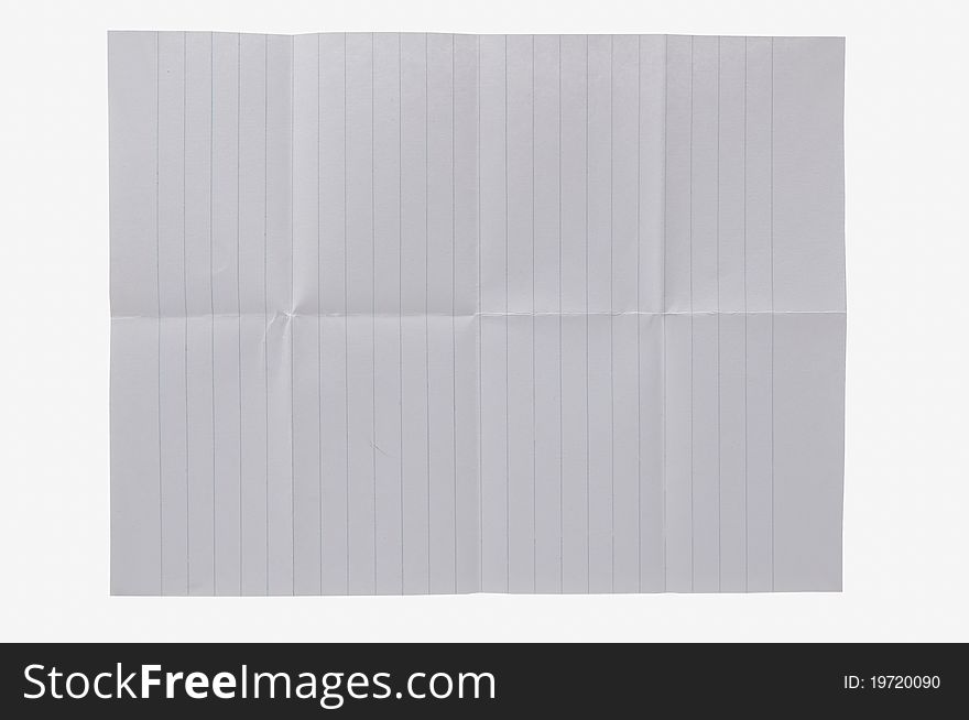 White notebook paper with rules against a white background. It looks like it has been folded. White notebook paper with rules against a white background. It looks like it has been folded.