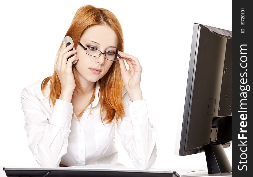 Smiling Young Business Woman Calling By Phone.