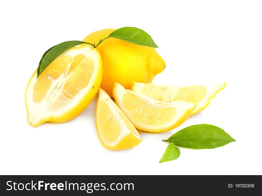 Composition from lemons, whole and cut by segments