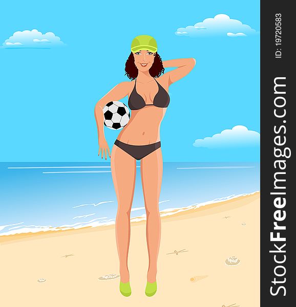 Active Girl With Ball On Beach