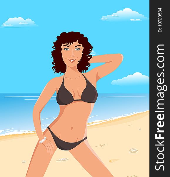 Pretty Suntanned Girl On Beach