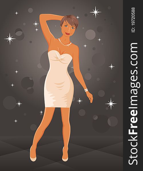 Illustration cute dancing girl in dress - vector