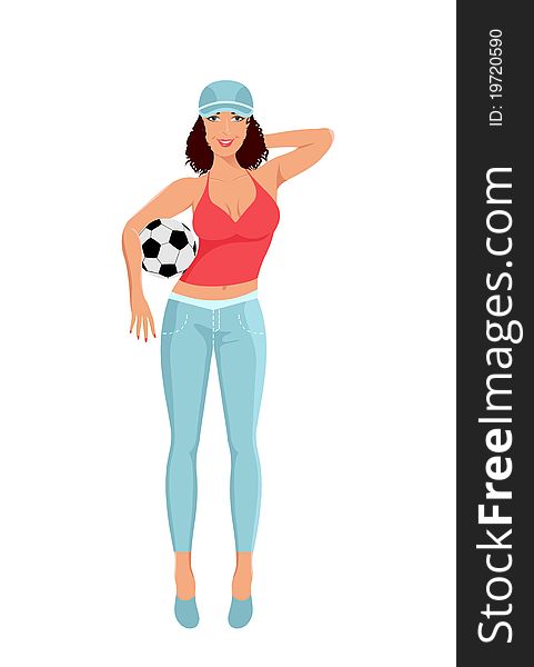 Illustration active girl with ball isolated - vector