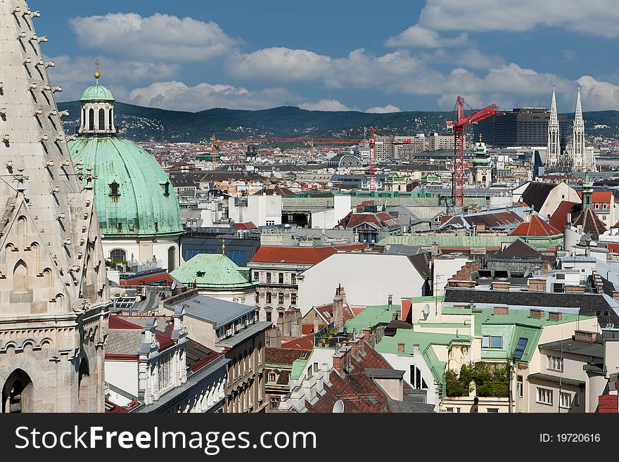 Vienna panoramic view from St.Stephans Cathedral, historic building and landmark
