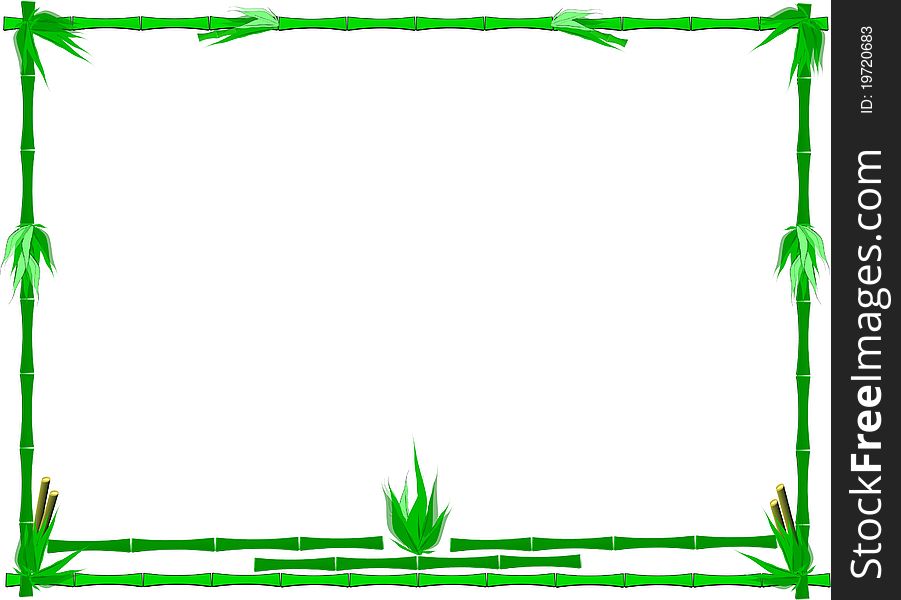 Oriental bamboo frame on white with leaves at joints background. Oriental bamboo frame on white with leaves at joints background