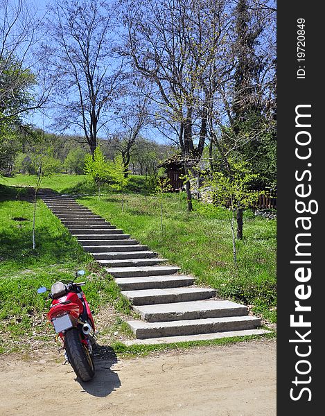 Motorcycle On Stairs